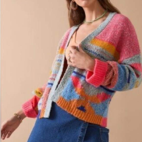 Sincerely Jules Women’s Knit Sweater Cropped Bright Multicolored - Picture 2 of 4